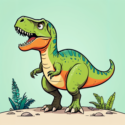 A detailed picture of a T-Rex dinosaur in a desert.
